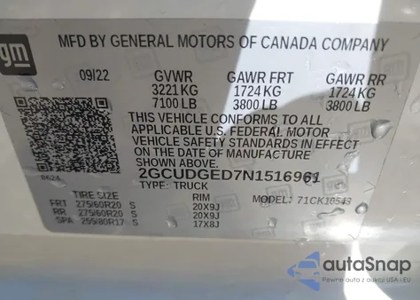 2022 Chevrolet Silverado 1500 4Wd Short Bed Ltz z USA, uszkodzony, nr VIN 2GCUDGED7N1516961